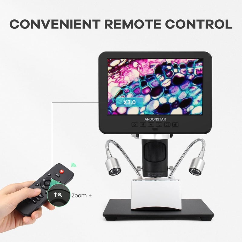 Andonstar AD246S-M HDMI Digitális Mikroszkóp 2000x Nagyítással, 3 Lencsés 2160P UHD Felvétellel, 7" LCD Kijelzővel, Forrasztáshoz, Elektroni