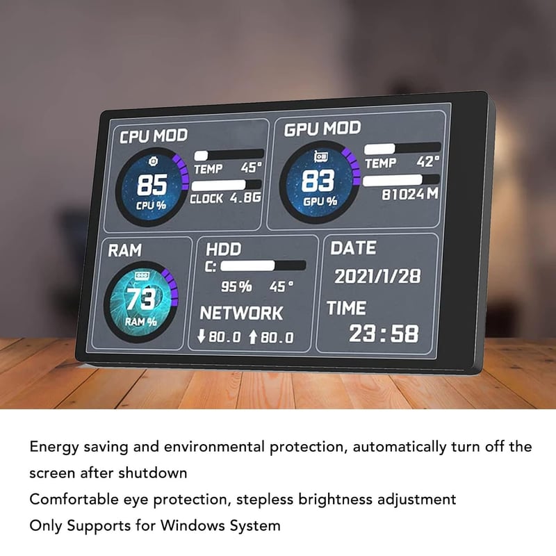 Bewinner 3,5" IPS PC Hőmérséklet és Teljesítmény Kijelző - CPU, RAM, HDD Monitor