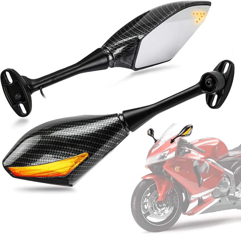 PSLER Karbon LED Irányjelzős Visszapillantó Tükör Szett Sportmotorokhoz - Időjárásálló ABS Ház, Acél Tengely, Egyszerű Felszerelés