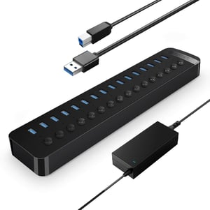 ORICO Aktív USB 3.0 elosztó 16 portos saját kapcsolós LED 78W táp 12V 6.5A adapterrel PC iMac mobil HDD pendrive iPadhez