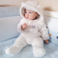 Vine Baba Téli Kapucnis Overál - Polár Hóruha Kisfiúknak és Kislányoknak, Könnyű Pamut Keverék, Fehér Színben 6
