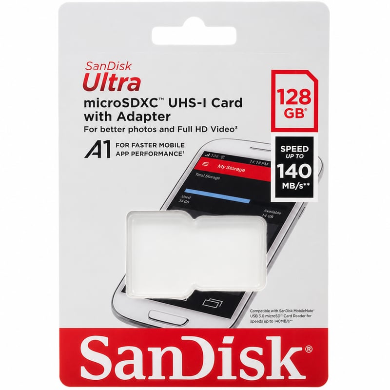 Pamäťová karta SanDisk Ultra Android microSDXC 128 GB, 140 MB/s, A1, Class 10, UHS-I, Single — chýba adaptér (stav: pozri 2. obrázok)