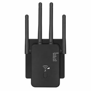 Amplificator semnal WiFi 1200 Mbps Dual-Band 2.4GHz și 5GHz cu 4 antene externe, LAN WAN — culoare negru (stare: vezi a doua fotografie)