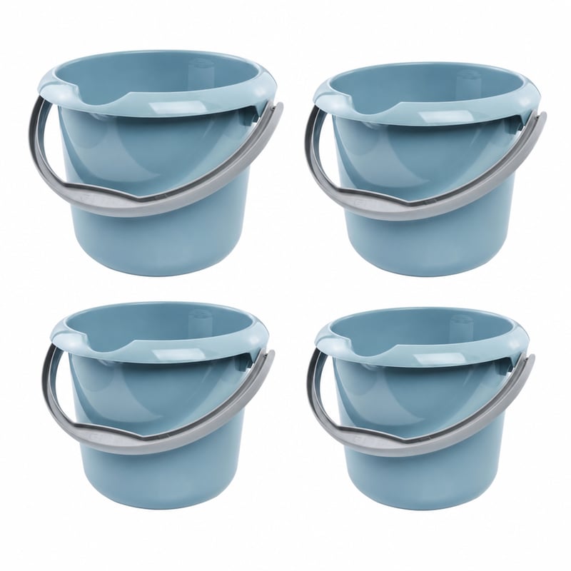 Plastové vedro keeeper Mika Nordic Blue s integrovanou odmernou stupnicou a ergonomickou rukoväťou, 5 l, súprava 4 ks