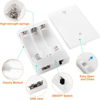 KUOQIY 4 db 3x1,5V AA Elemtartó, USB Csatlakozóval és Kapcsolóval - Fehér Műanyag Akkumulátor Tartó Doboz Fedéllel, 4,5V 3