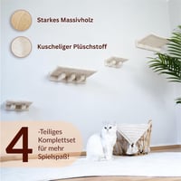 Meoville XXL Macskafal Szett 4 Részes - Tömörfa Macska Függőágy, Pihenő és 2 Lépcső, Fali Kaparófa Rendszer Bézs Színben 5