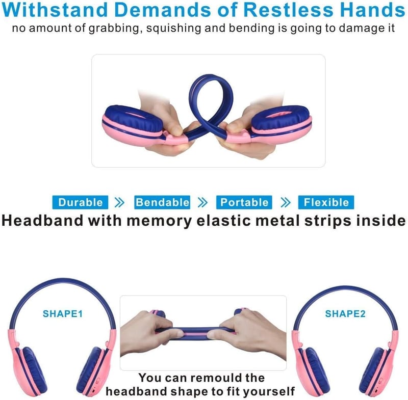 SIMOLIO gyerekbarát Bluetooth fejhallgató, hangerőkorláttal, 2 db, menta+rózsaszín