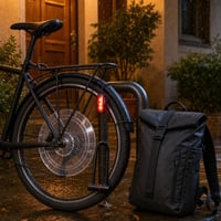 Paket za bicikliste: štitnik žbica + stražnje svjetlo s kočnicom + lokot + 55L ruksak 1