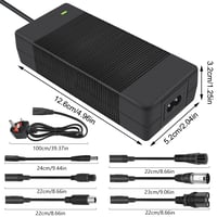 Univerzálna nabíjačka na elektrokolobežku Afenau 42V 2A so 6 konektormi, vhodná pre Xiaomi Scooter, elektrobicykle a hoverboardy, čierna, DC5.5, XLR, RCA 2