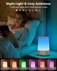 AFEXOA Digitálny budík so simulátorom východu slnka, 30 bielych šumov a prírodných zvukov, stmievateľný displej, funkcia snooze, časovač, darček pre ženy 6