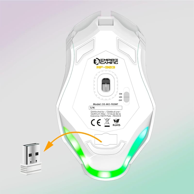 EMPIRE GAMING RF903 Vezeték Nélküli Gamer Egér - RGB LED Háttérvilágítás, 4800 DPI, Ergonomikus, Újratölthető, PS4/PS5/Xbox/PC/Mac Kompatibi