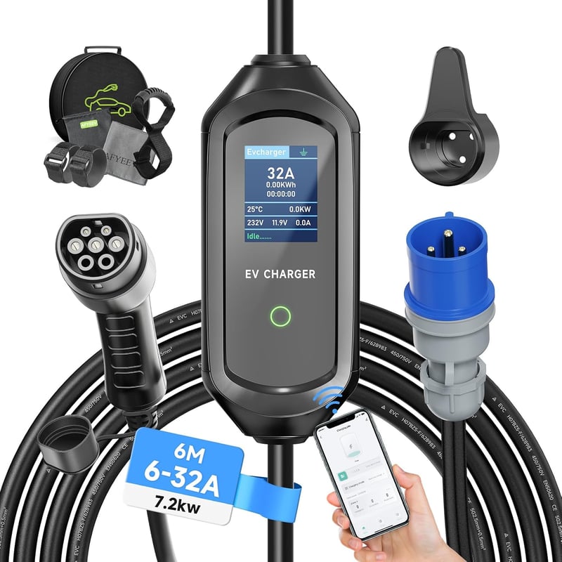 AFYEEV 7.2kW elektromos autó töltő 32A Type 2 IEC 62196-2 6m töltőkábel