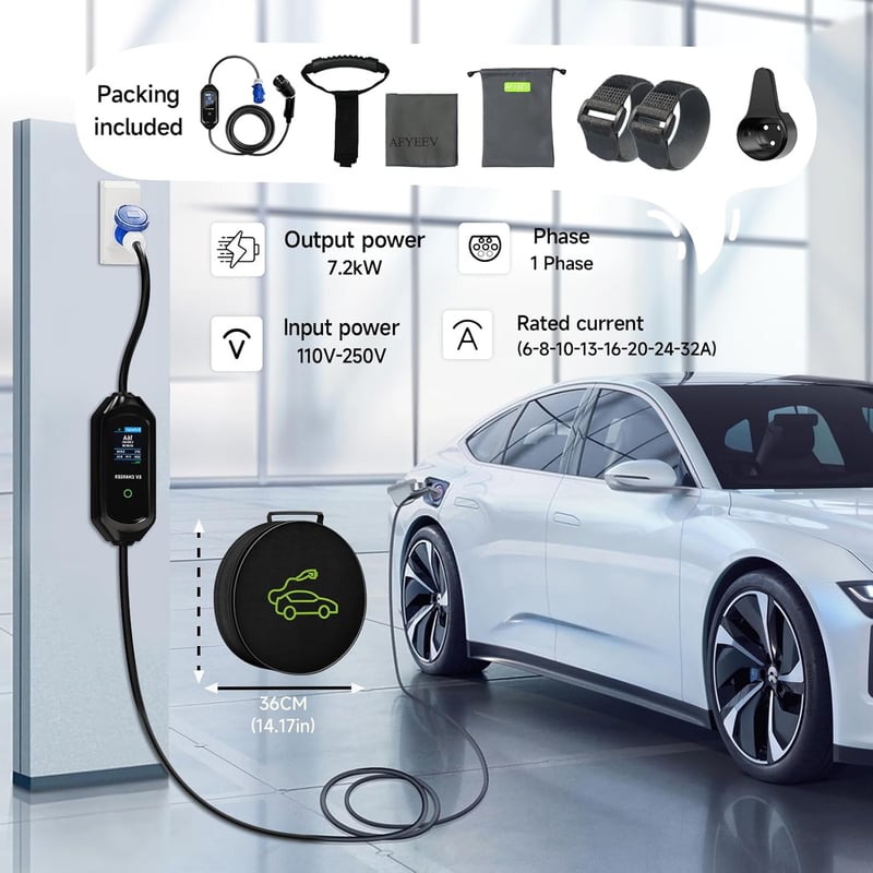 AFYEEV 7.2kW elektromos autó töltő 32A Type 2 IEC 62196-2 6m töltőkábel