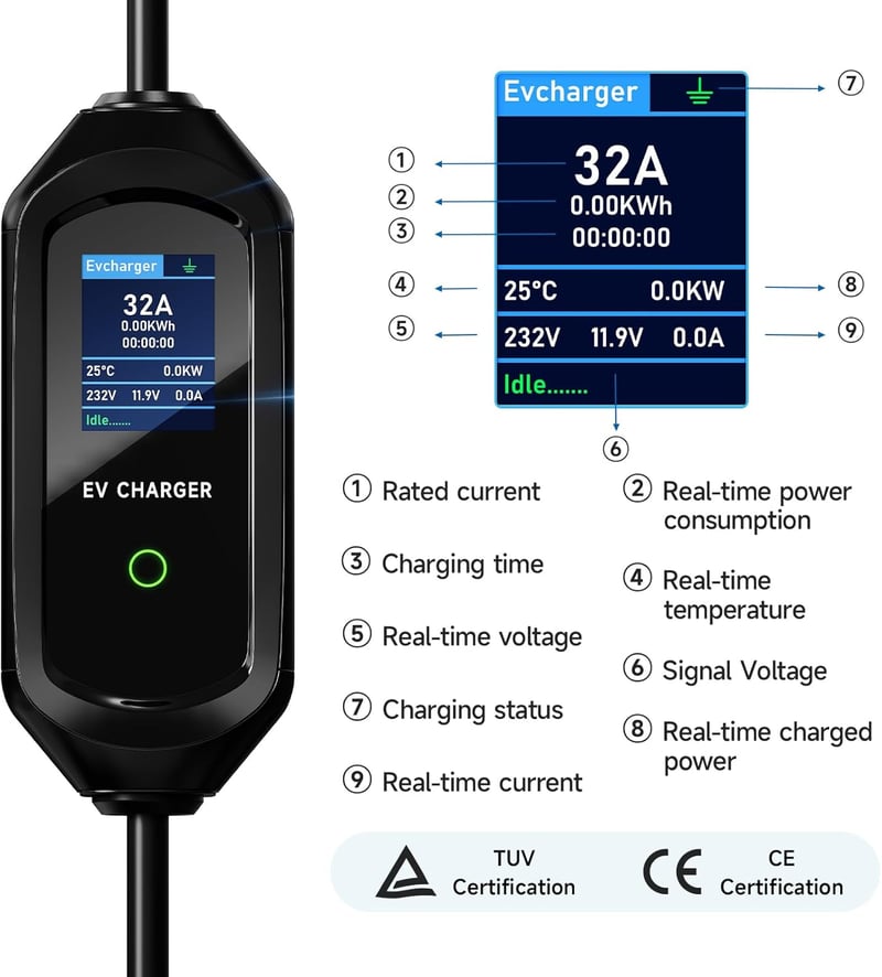 AFYEEV 7.2kW elektromos autó töltő 32A Type 2 IEC 62196-2 6m töltőkábel