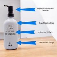 AG stakleni dozator za sapun i deterdžent, set od 2 komada, 500 ml, s pumpicom od nehrđajućeg čelika i silikonskim lijevkom, za kuhinju i kupaonicu 5