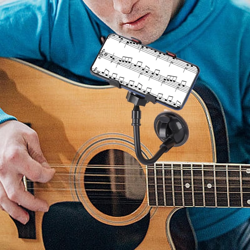 Agatige Gitár Mobiltelefon Tartó - 360° Forgatható Okostelefon Rögzítő Klip Elektromos Gitárhoz és Basszusgitárhoz, Levehető Tapadókoronggal
