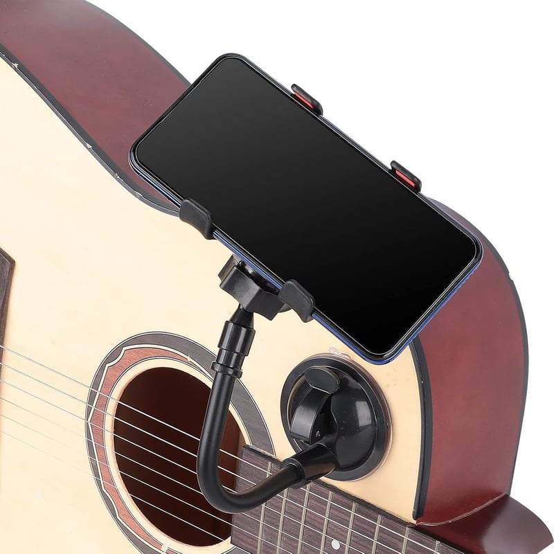 Agatige Gitár Mobiltelefon Tartó - 360° Forgatható Okostelefon Rögzítő Klip Elektromos Gitárhoz és Basszusgitárhoz, Levehető Tapadókoronggal