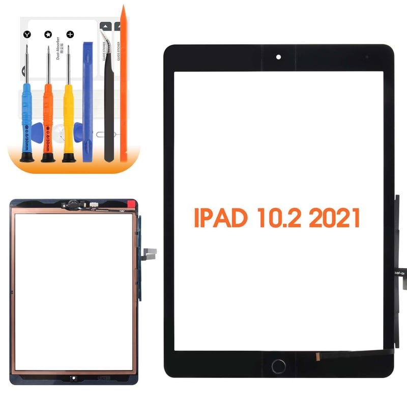 Digitizer ecran tactil AGCUT pentru iPad 9 (2021) 10.2 A2602 A2603 A2604 A2605, panou frontal de schimb cu buton Home, negru