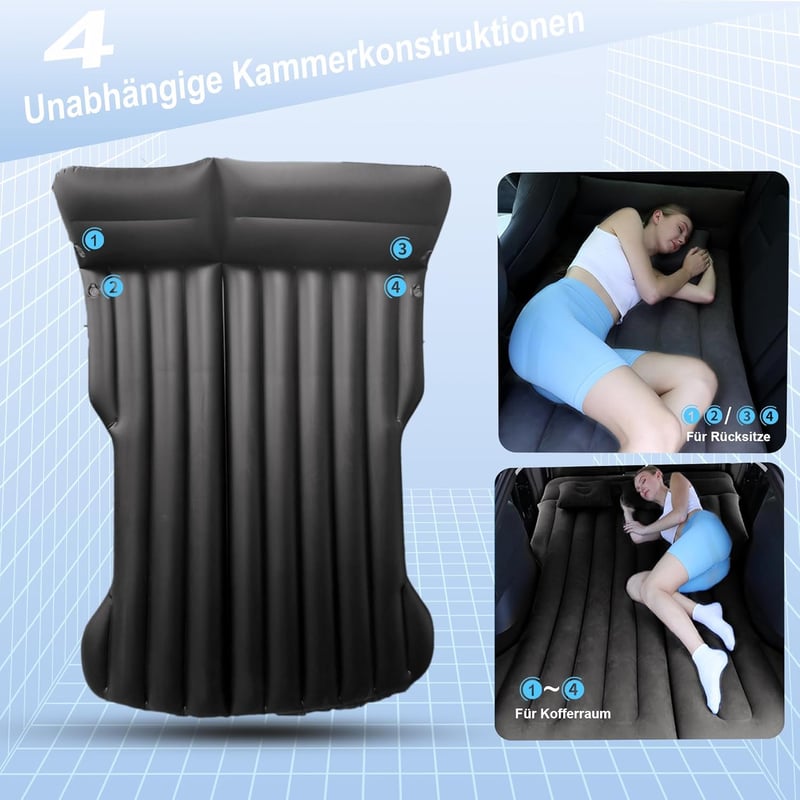 AGEMANY Autós Felfújható Matrac - 195x130 cm Fekete Kempingágy Model Y SUV-hoz, Hátsó Ülésre, 300 kg Teherbírású Összehajtható Légágy Utazás - Black