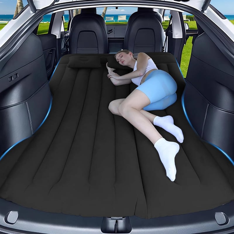AGEMANY Autós Felfújható Matrac - 195x130 cm Fekete Kempingágy Model Y SUV-hoz, Hátsó Ülésre, 300 kg Teherbírású Összehajtható Légágy Utazás - Black