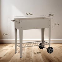 AGENQI Metalna povišena gredica s kotačima i policom 84,5 x 45 x 80 cm siva za balkon, terasu i vrt, posuda za cvijeće, povrće i začinsko bilje 2