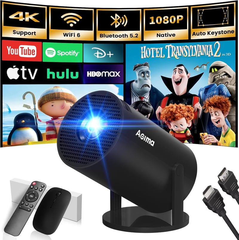 AGIMA Mini Projektor 1080P 4K Támogatás 180° Forgatható WiFi Bluetooth Hordozható - black