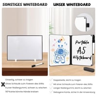 Mini tablă albă AGM, portabilă, tip memoboard A5, tablă de scris cu două fețe, 15 x 21 cm, carcasă rigidă, fără magneți, pentru birou și școală, cu 1 marker și burete de șters 3