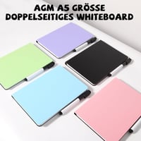 Mini tablă albă AGM, portabilă, tip memoboard A5, tablă de scris cu două fețe, 15 x 21 cm, carcasă rigidă, fără magneți, pentru birou și școală, cu 1 marker și burete de șters 8