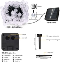 AGOTD 6m 40 LED napelemes tündérfény kültéri vízálló kerti dekoráció meleg fehér 3
