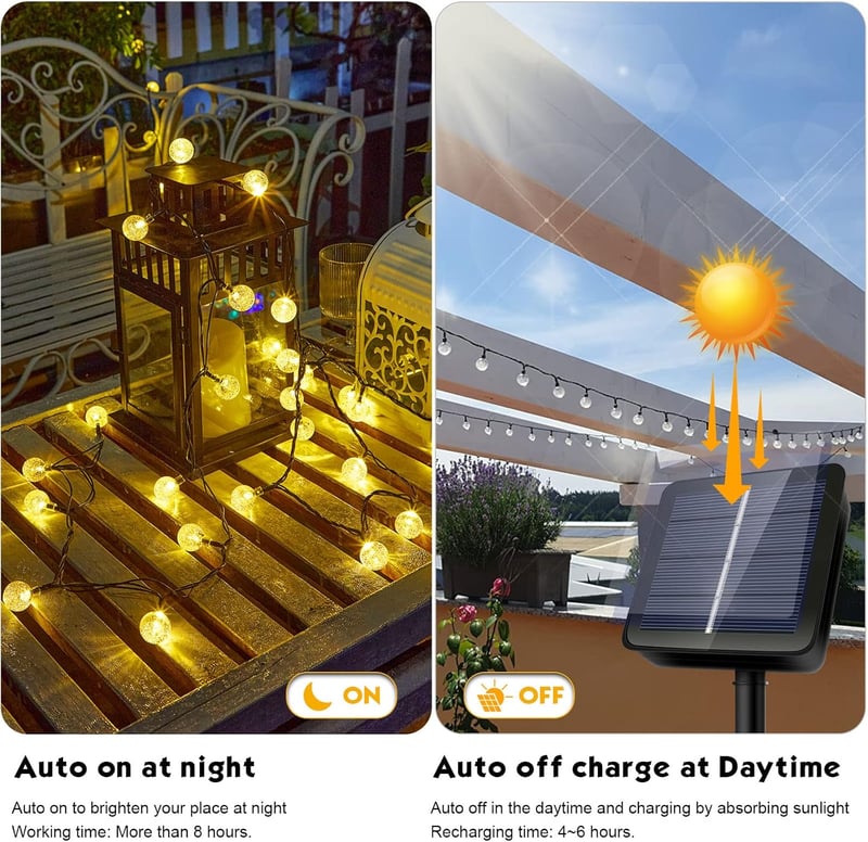 AGOTD 6m 40 LED napelemes tündérfény kültéri vízálló kerti dekoráció meleg fehér