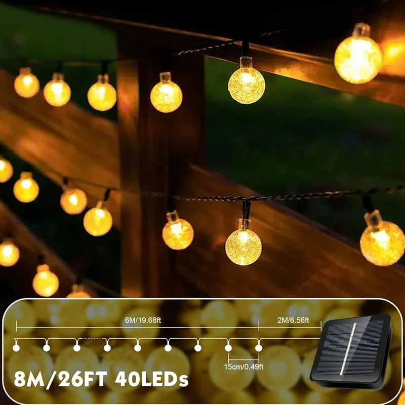 AGOTD 6m 40 LED napelemes tündérfény kültéri vízálló kerti dekoráció meleg fehér