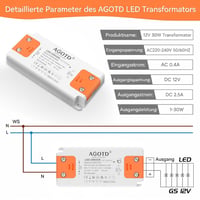 Sursă de alimentare LED AGOTD 230V/12V, 30W, fără pâlpâire - G4 MR16 GU5.3 - 1 buc. 3