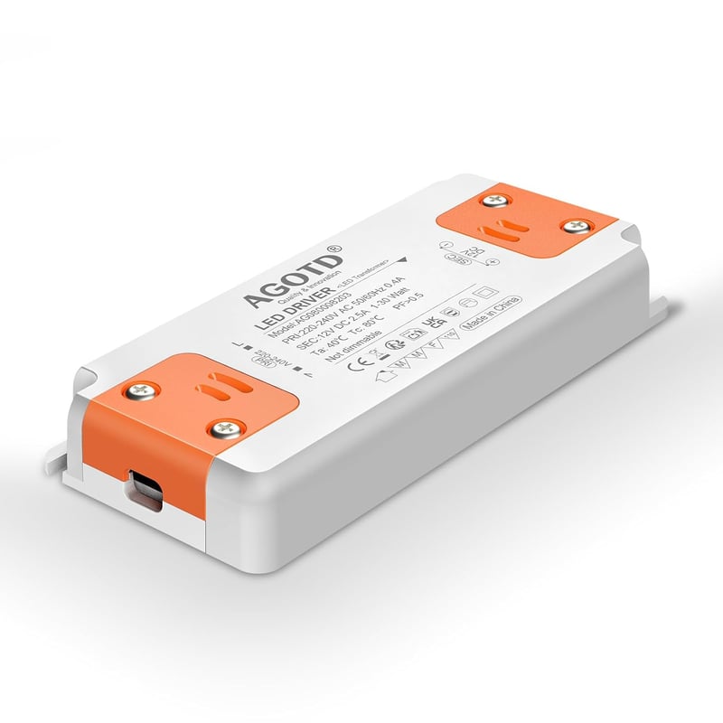 Sursă de alimentare LED AGOTD 230V/12V, 30W, fără pâlpâire - G4 MR16 GU5.3 - 1 buc.