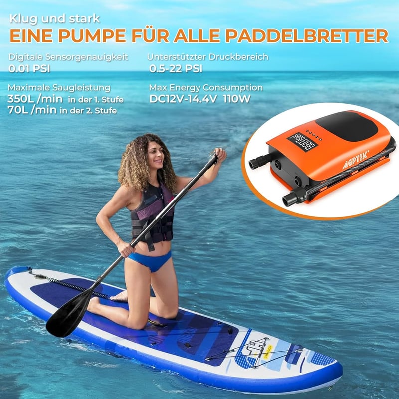 AGPTEK 22PSI elektromos SUP pumpa, felfújás-leeresztés, autó csatlakozó