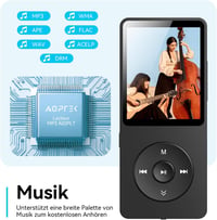 AGPTEK MP3 lejátszó Bluetooth 5.3 - 64 GB - beépített hangszóró - 40 óra - fekete 6