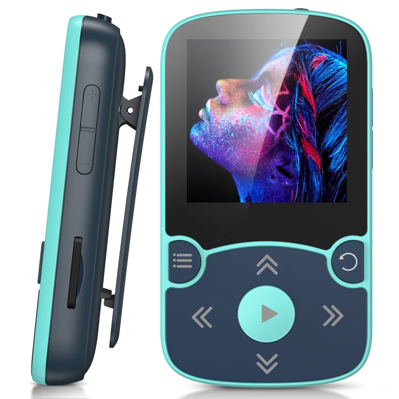 AGPTEK 64GB Bluetooth 5.3 športový MP3 prehrávač s klipom, HiFi kvalita, FM rádio, krokomer, modrý