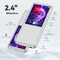 MP3 prehrávač AGPTEK 64GB s Bluetooth 5.3 – 2,4-palcový TFT displej, HiFi zvuk, FM rádio, vstavaný reproduktor, strieborný 8