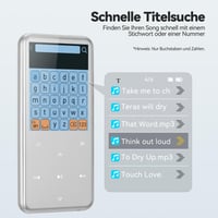 MP3 prehrávač AGPTEK 64GB s Bluetooth 5.3 – 2,4-palcový TFT displej, HiFi zvuk, FM rádio, vstavaný reproduktor, strieborný 3