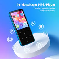 AGPTEK 64GB MP3 prehrávač, Bluetooth 5.3, 2,4-palcový farebný TFT displej, HiFi reproduktor, FM rádio, dotykové tlačidlá, e-kniha, záznam zvuku, podpora 128GB, modrý 2