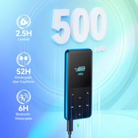 AGPTEK 64GB MP3 prehrávač, Bluetooth 5.3, 2,4-palcový farebný TFT displej, HiFi reproduktor, FM rádio, dotykové tlačidlá, e-kniha, záznam zvuku, podpora 128GB, modrý 5