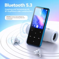 AGPTEK 64GB MP3 prehrávač, Bluetooth 5.3, 2,4-palcový farebný TFT displej, HiFi reproduktor, FM rádio, dotykové tlačidlá, e-kniha, záznam zvuku, podpora 128GB, modrý 3