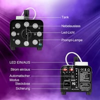 AGPTEK Füstgép Vezeték Nélküli Távirányítóval és Színes LED Világítással - 500W Kompakt Ködgép Halloweenre, Esküvőre és Rendezvényekre 7