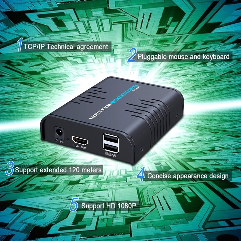 AGPTEK HDMI KVM Extender 120m Ultra HD 1080p CAT5/6/7 Ethernet USB billentyűzet egér