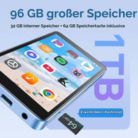 MP3 prehrávač AGPTEK T08X 96GB s Bluetooth a WiFi, 4-palcový displej, Android 14, Spotify, APP Store, podpora až 1TB, modrý 3