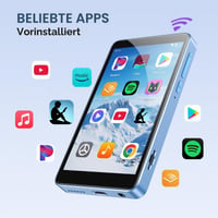 MP3 prehrávač AGPTEK T08X 96GB s Bluetooth a WiFi, 4-palcový displej, Android 14, Spotify, APP Store, podpora až 1TB, modrý 2