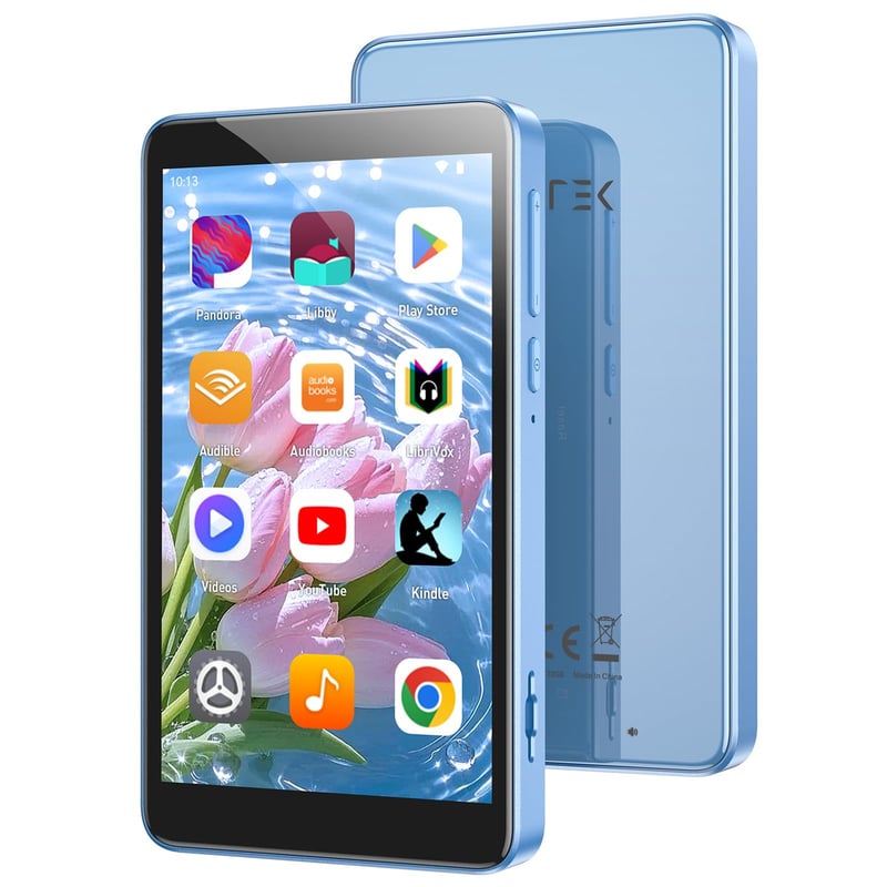 MP3 prehrávač AGPTEK T08X 96GB s Bluetooth a WiFi, 4-palcový displej, Android 14, Spotify, APP Store, podpora až 1TB, modrý