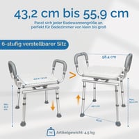 Scaun de duș rotativ 360° Agrish cu brațe detașabile – Scaun de baie reglabil pe înălțime pentru vârstnici și persoane cu mobilitate redusă, capacitate 160 kg, C 7