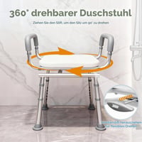 Scaun de duș rotativ 360° Agrish cu brațe detașabile – Scaun de baie reglabil pe înălțime pentru vârstnici și persoane cu mobilitate redusă, capacitate 160 kg, C 2