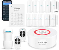 AGSHOME Vezeték Nélküli Riasztórendszer 15 Részes Szett - 120dB WiFi Biztonsági Készlet, Bővíthető, Alexa és Google Asszisztens Kompatibilis 1