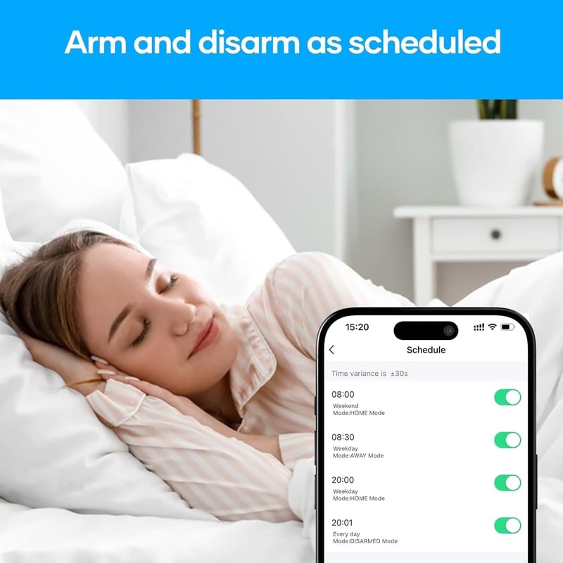 AGSHOME Vezeték Nélküli Riasztórendszer 15 Részes Szett - 120dB WiFi Biztonsági Készlet, Bővíthető, Alexa és Google Asszisztens Kompatibilis